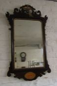 George III Chippendale style wall mirror with carved bird to pediment & shell inlay Ht 92cm W 52cm