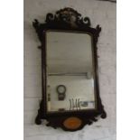 George III Chippendale style wall mirror with carved bird to pediment & shell inlay Ht 92cm W 52cm