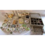 Various ceramics inc Sylvac, Minton & Royal Crown Derby and box of costume jewellery