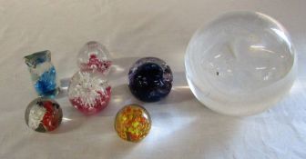 Selection of glass paperweights & a crystal ball