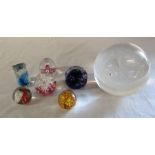 Selection of glass paperweights & a crystal ball