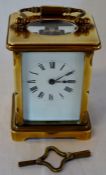 French brass carriage clock Ht 11cm excl handle
