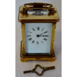 French brass carriage clock Ht 11cm excl handle