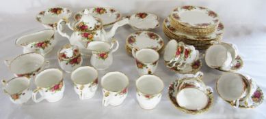 Quantity of Royal Albert 'Old Country Roses' inc teapot, breakfast mugs, preserve pot, oval