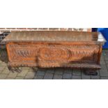 Large Italian Cassone dowry chest in heavy carved