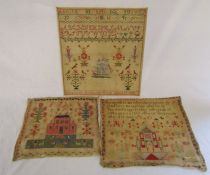 3 unframed Victorian samplers - Elizabeth Robinson 1853 41 cm x 44 cm, unknown 37 cm x 33 cm &