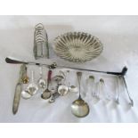 Silver plate inc Elkington scalloped dish, toast rack and assorted cutlery etc