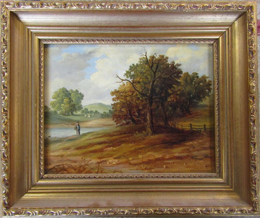 Gilt framed oil on canvas of a rural scene possible initials C.M.M 32 cm x 27 cm (size including