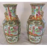 Pair of late 19th century Cantonese vases with applied dragons H 46 cm