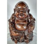 Large carved wooden Buddha 36.5cm tall (crack to front and back)