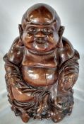 Large carved wooden Buddha 36.5cm tall (crack to front and back)