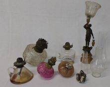 Selection of paraffin lamp reservoirs and chimneys