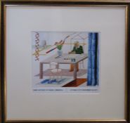 Framed lithographic exhibition poster print by David Hockney (b.1937) for Andre Emmerich 1977 53
