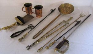 Selection of brass ware inc Victorian tankards
