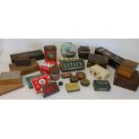 Selection of old tins and wooden boxes