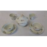 Late eighteenth / early nineteenth century porcelain lidded sucrier, 2 saucers, 2 coffee cups and