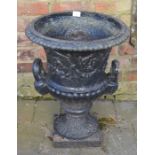 Classical form 2 handled cast iron garden urn H 60cm