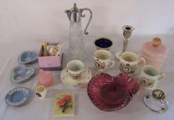 Various ceramics and glassware inc Wedgwood, silver plate, silver candlestick Birmingham 1909 (