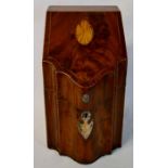 Georgian mahogany veneer serpentine front cutlery box with box wood stringing & inlay (inner