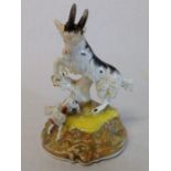 19th century Staffordshire figure of a goat and dog on naturalistic hand-painted base height 11cm