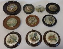 10 Prattware pot lids including "England's Pride", horse racing and "The Seven Ages of Man" (chips