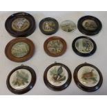 10 Prattware pot lids including "England's Pride", horse racing and "The Seven Ages of Man" (chips