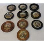 10 Prattware pot lids including  "I See You My Boy" and "A Pair" (reverse hairline to No. 8 Heaven)