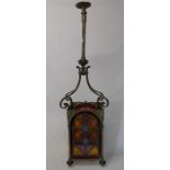 Late Victorian  / Edwardian brass and stained glass hall lantern height 110cm