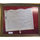 Framed Indenture dated the 20th April 1708 (reign of Queen Anne) made between Thomas Higham and John
