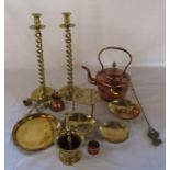 Assorted brassware and copper inc candlesticks