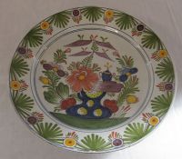 Late 18th / early 19th century polychrome  tin glaze dish D 34.5 cm