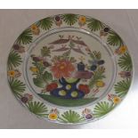 Late 18th / early 19th century polychrome  tin glaze dish D 34.5 cm