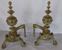 Pair of decorative brass andirons