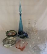 Various coloured glass, Limoges and Royal Doulton 'Window Shopping' collectors plates etc