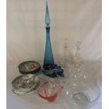 Various coloured glass, Limoges and Royal Doulton 'Window Shopping' collectors plates etc