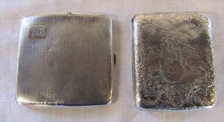 Silver cigarette case Birmingham 1931 weight 3.19 ozt & an ornate white metal cigarette case