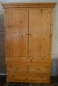 Pine double wardrobe with drawers under