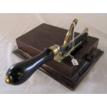 Victorian shop counter tobacco cutter in mahogany, ebony & brass  28.5 cm x 19.5 cm