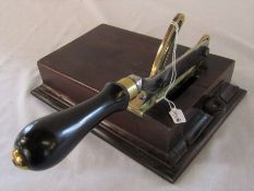 Victorian shop counter tobacco cutter in mahogany, ebony & brass  28.5 cm x 19.5 cm