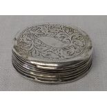 George IV oval silver vinaigrette with reeded edge, floral engraving and ornate pierced grill by W