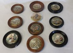 10 Prattware pot lids including "The Room in Which Shakespeare was Born" and "The Village