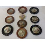 10 Prattware pot lids including "The Room in Which Shakespeare was Born" and "The Village