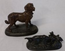 2 spelter figures, labrador on oval base and gun dog and pheasant after P Hameron