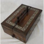19th century rosewood writing box with mother of pearl inlay to the twin hinged lid, central