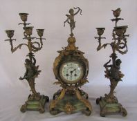 Onyx and brass clock garniture H 53 cm