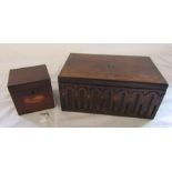 Square tea caddy with shell motif  & a wooden box