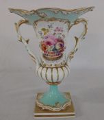 Early 19th century Grainger Lee Worcester  2 handled vase with flared rim and hand painted floral