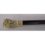 Ebony walking stick with carved ivory handle