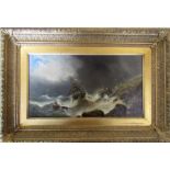 Gilt framed nautical oil on canvas 'the Abandoned' possibly by H Sherborne 66 cm x 45 cm (size