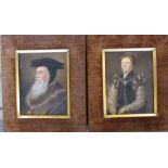 Pair of Victorian velvet framed watercolours of Anne Countess of Warwick & John Earl of Bedford 24